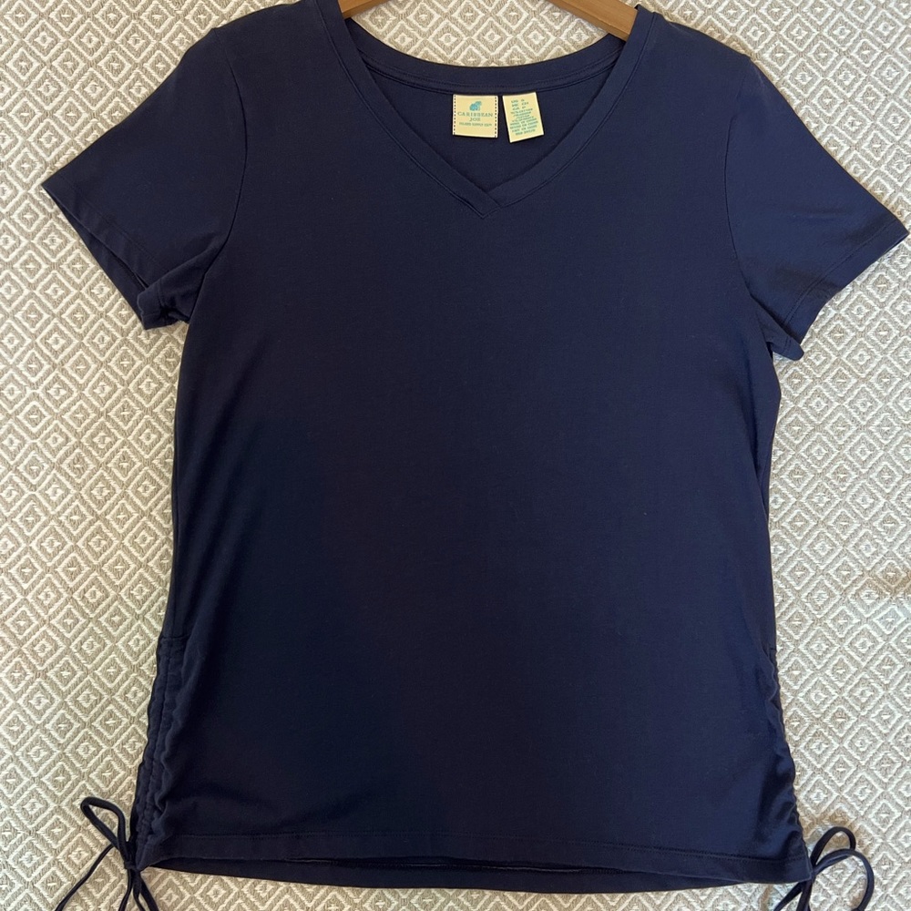 Caribbean Joe Women's Small Rouched Side Cotton Shirt